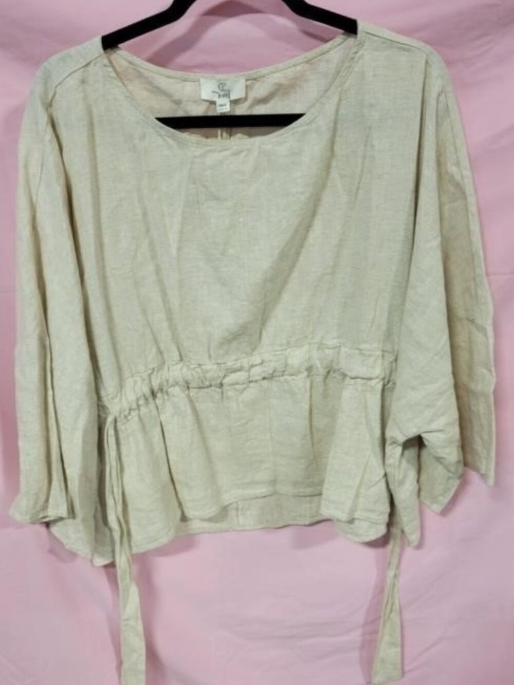 P CILL LINEN WAIST TIE TAN TOP - Med Large
